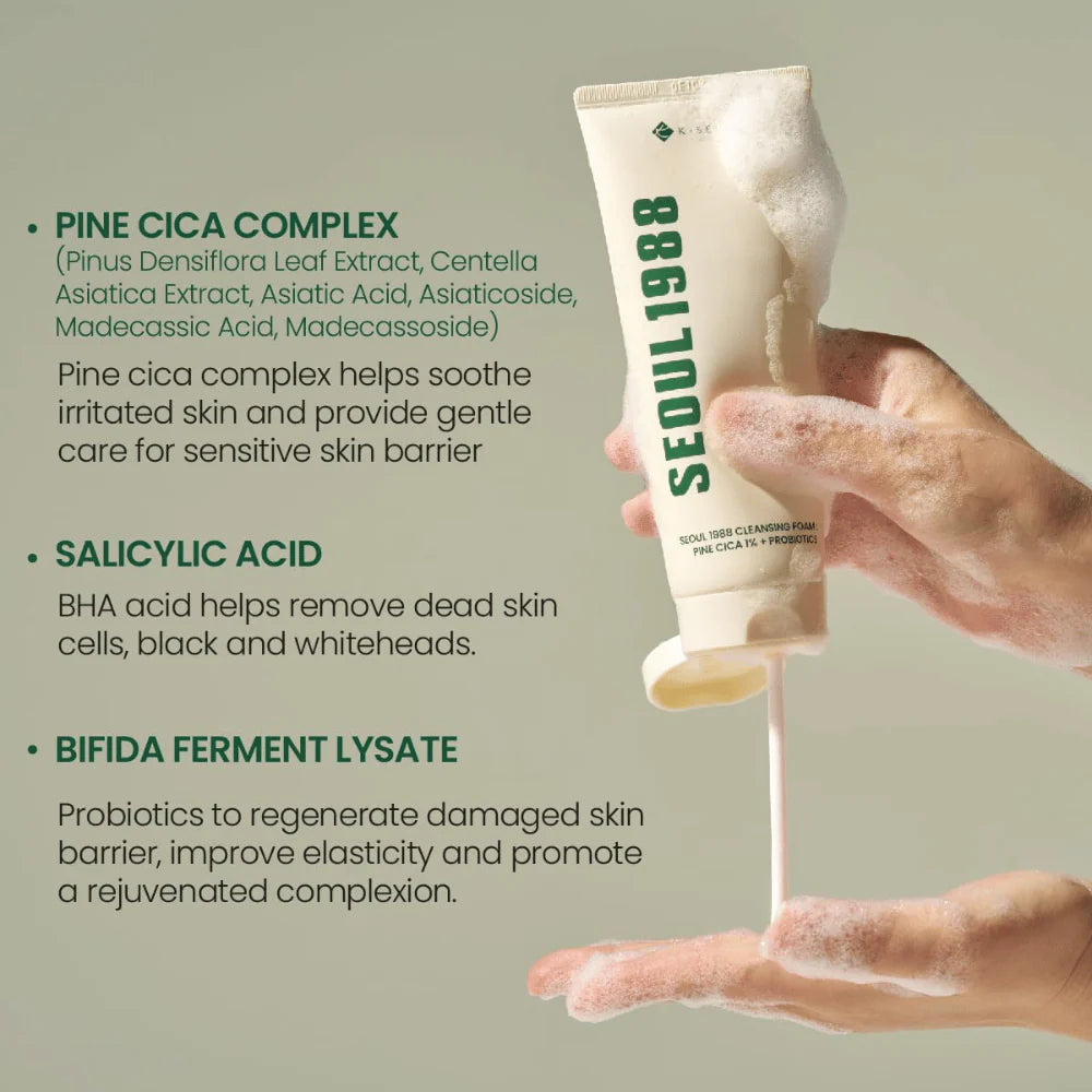 SEOUL 1988 Cleansing Foam : Pine Cica 1% + Probiotics